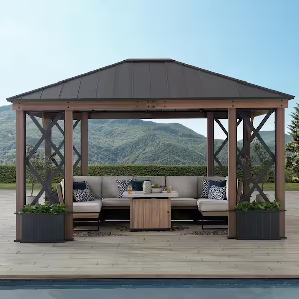 13 X 15 Hardtop Outdoor Black Steel Roof Aluminum Framed Gazebo service image
