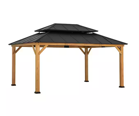 12 X 16 Outdoor Patio Steel Hardtop Cedar Framed Wooden Gazebo service image