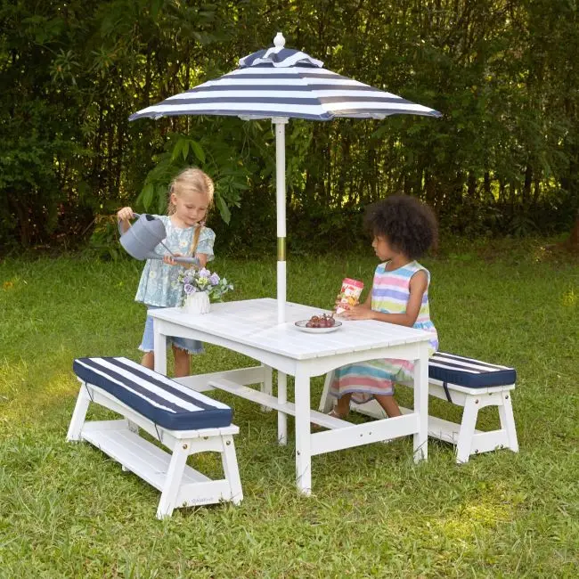 Outdoor Table Bench Set With Cushions Umbrella service image