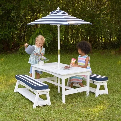 Outdoor Table Bench Set With Cushions Umbrella service image