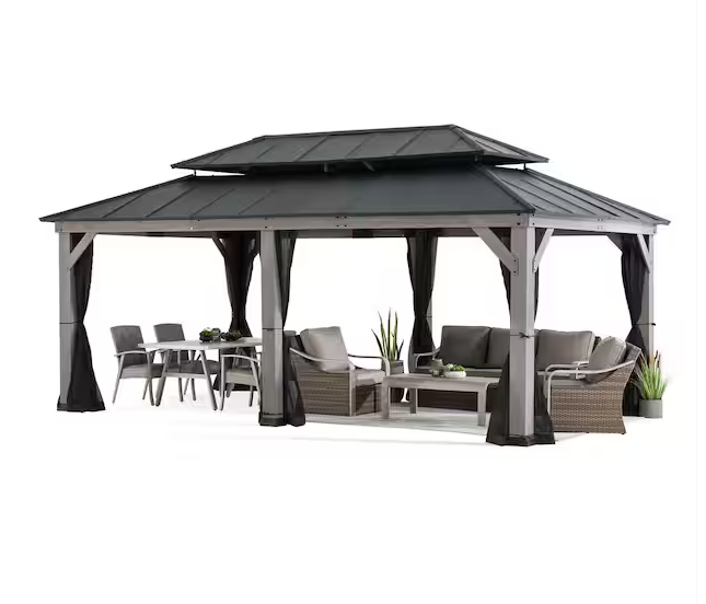 12 X 20 Matte Black Cedar Framed Gazebo With Steel Hardtop service image