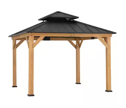 11 X 11 Black 2-tier Wooden Frame Hardtop Gazebo service image