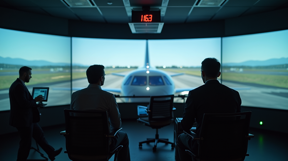Close-up view of a flight training simulator in a classroom