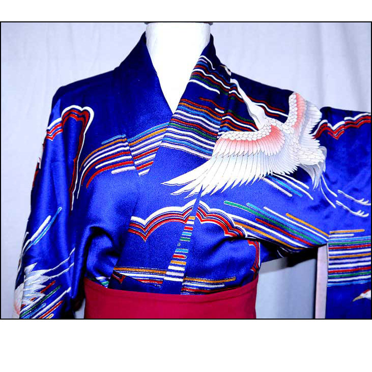 Thumbnail: Cranes & Clouds Furisode Kimono