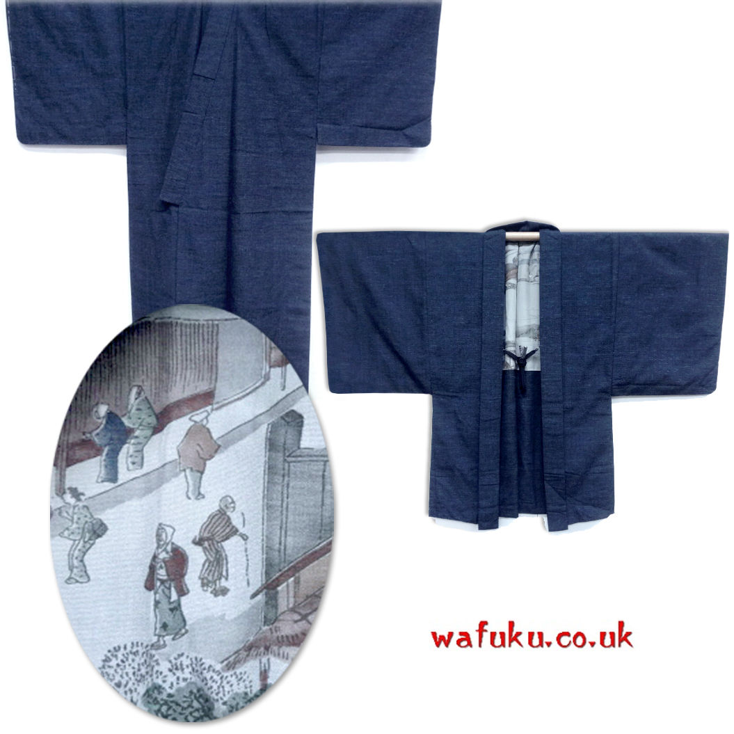 Blue Silk Men's Japanese Kimono & Haori Ensemble on wafuku.co.uk - 1