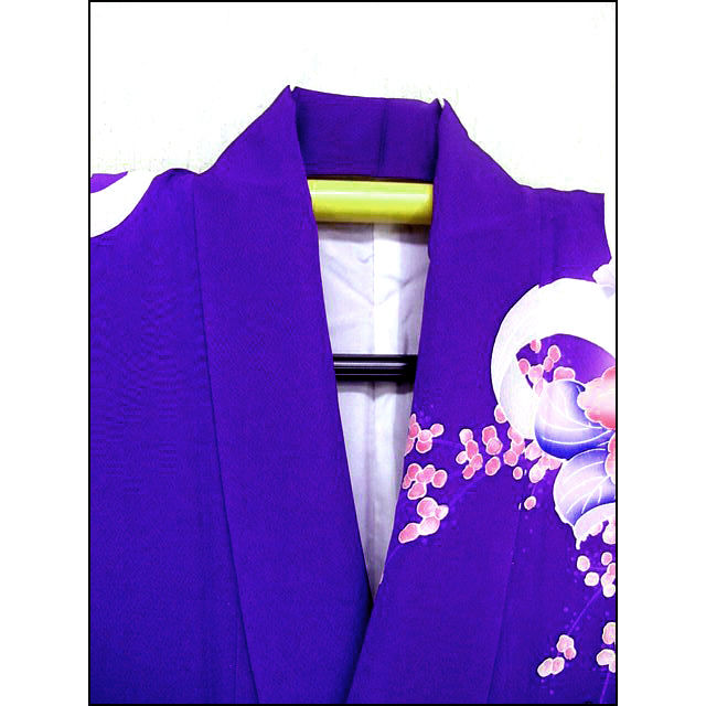 Thumbnail: Bouquets Purple Silk Furisode