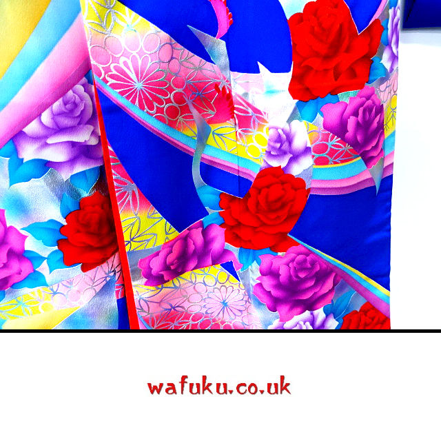 Thumbnail: Phoenix and Roses - Blue Furisode Kimono