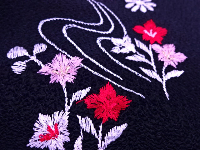 Thumbnail: Embroidered Han Eri - Black & Flowers on wafuku.co.uk - 9