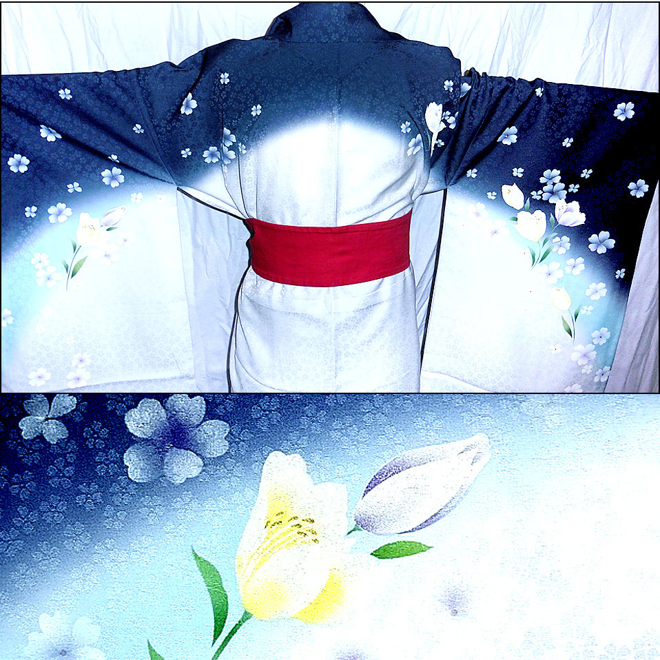 Thumbnail: Blue & White Short Hakama Kimono - L111
