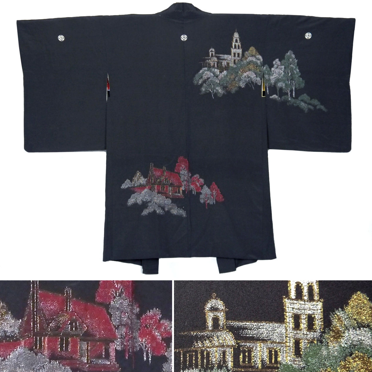 Exotic Western Buildings Silk Haori Kimono Jacket on wafuku.co.uk - 1