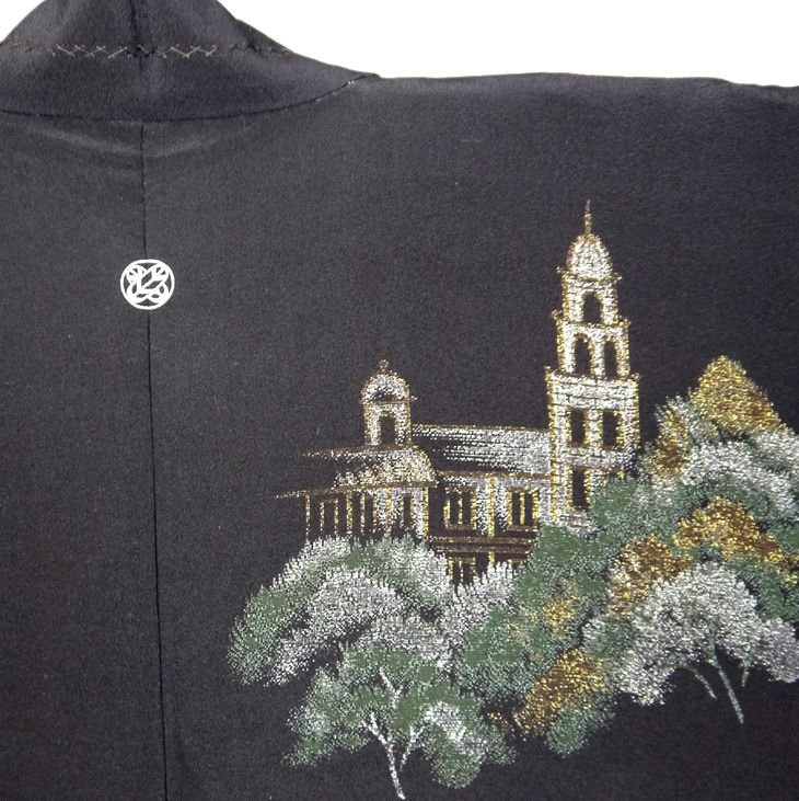 Thumbnail: Exotic Western Buildings Silk Haori Kimono Jacket on wafuku.co.uk - 4