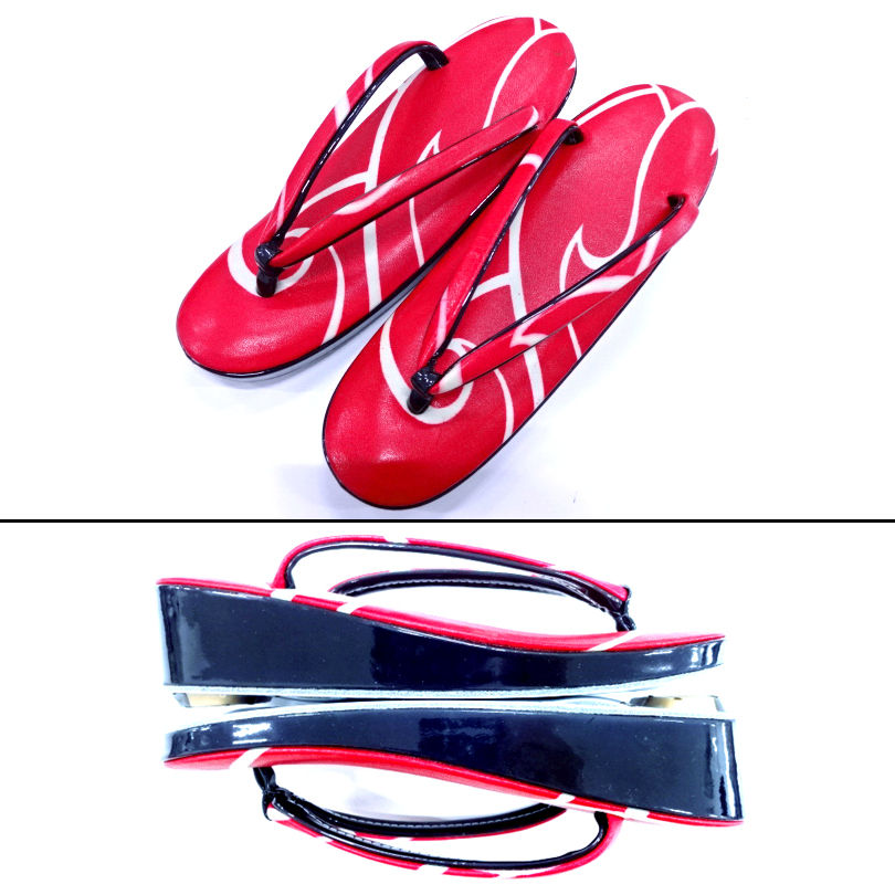 Squiggle Pattern Red Zori - 23cm