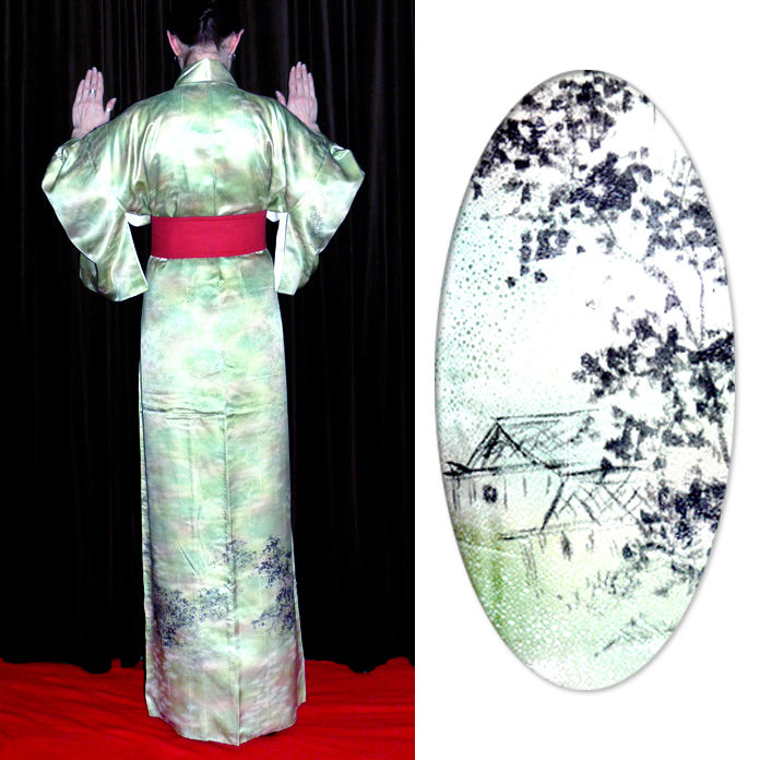 Thumbnail: Sumi-e Scene silk Japanese Kimono 3