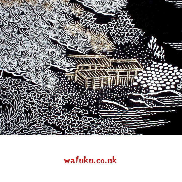 Thumbnail: Snowscape Black Tomesode Kimono detail  2