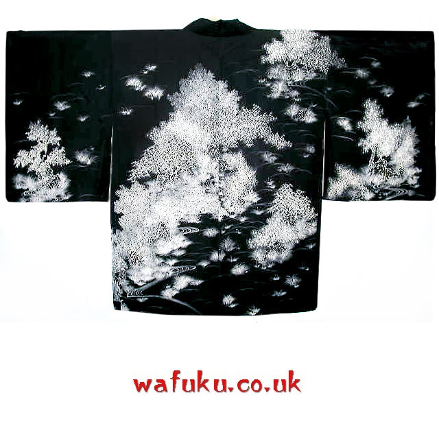 Thumbnail: White Trees on Black Silk Haori