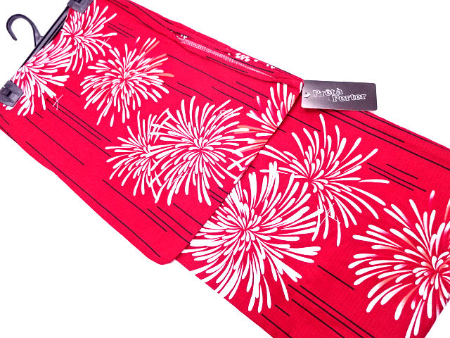 Thumbnail: Beautiful Fireworks Dark Red Kimono