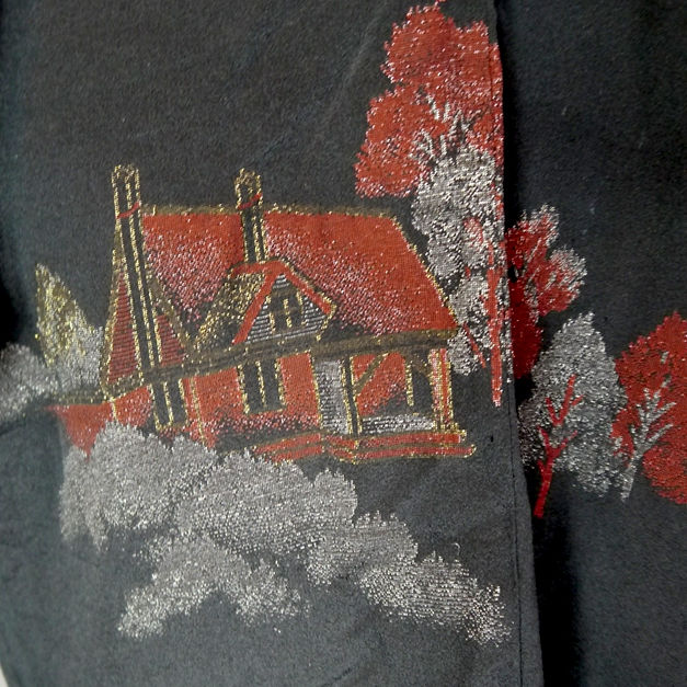 Thumbnail: Exotic Western Buildings Silk Haori Kimono Jacket on wafuku.co.uk - 5