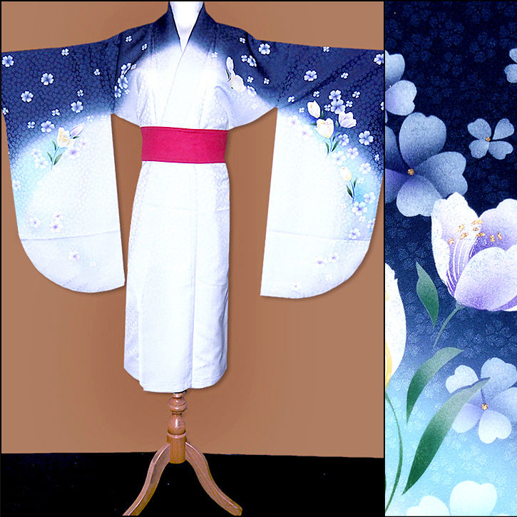 Thumbnail: Blue & White Short Hakama Kimono - L112