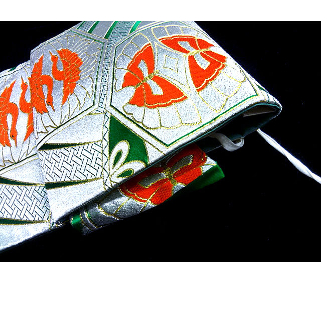 Thumbnail: Cranes & Butterflies Silver Green Obi