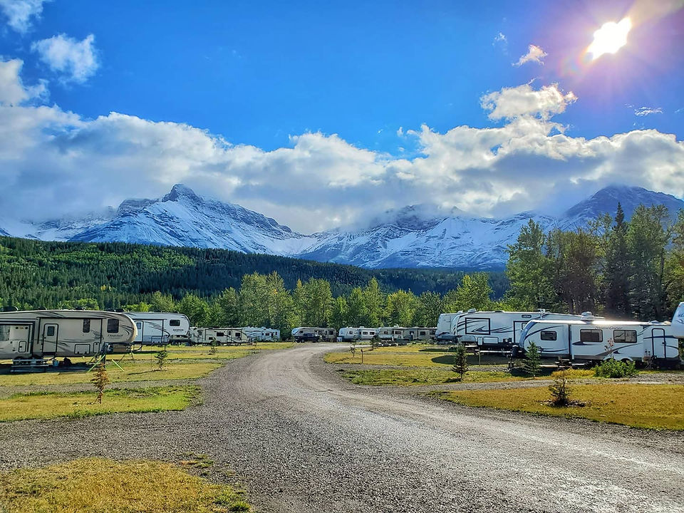 Crowsnest River RV Park - Wide Angle Seasonal RV Sites with Mountains