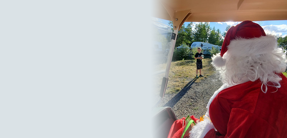 Crowsnest River RV Park - Christmas in July Santa visits a RV Park Member