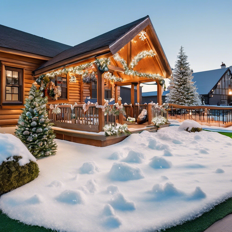 winter wonderland yard with artificial turf