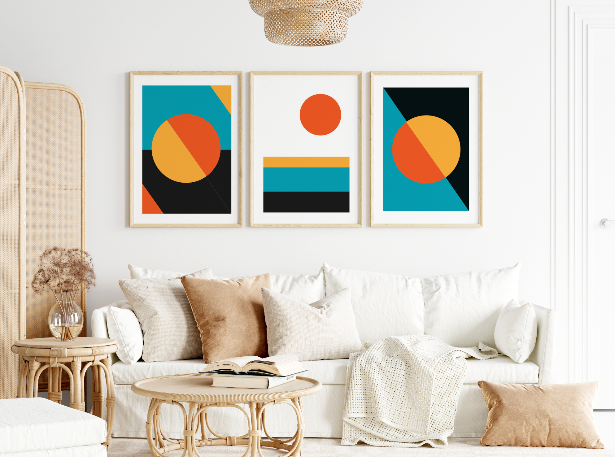 Çerçeveli Modern 3'lü Tablo Seti - Renklerin Geometrisi - BH2018