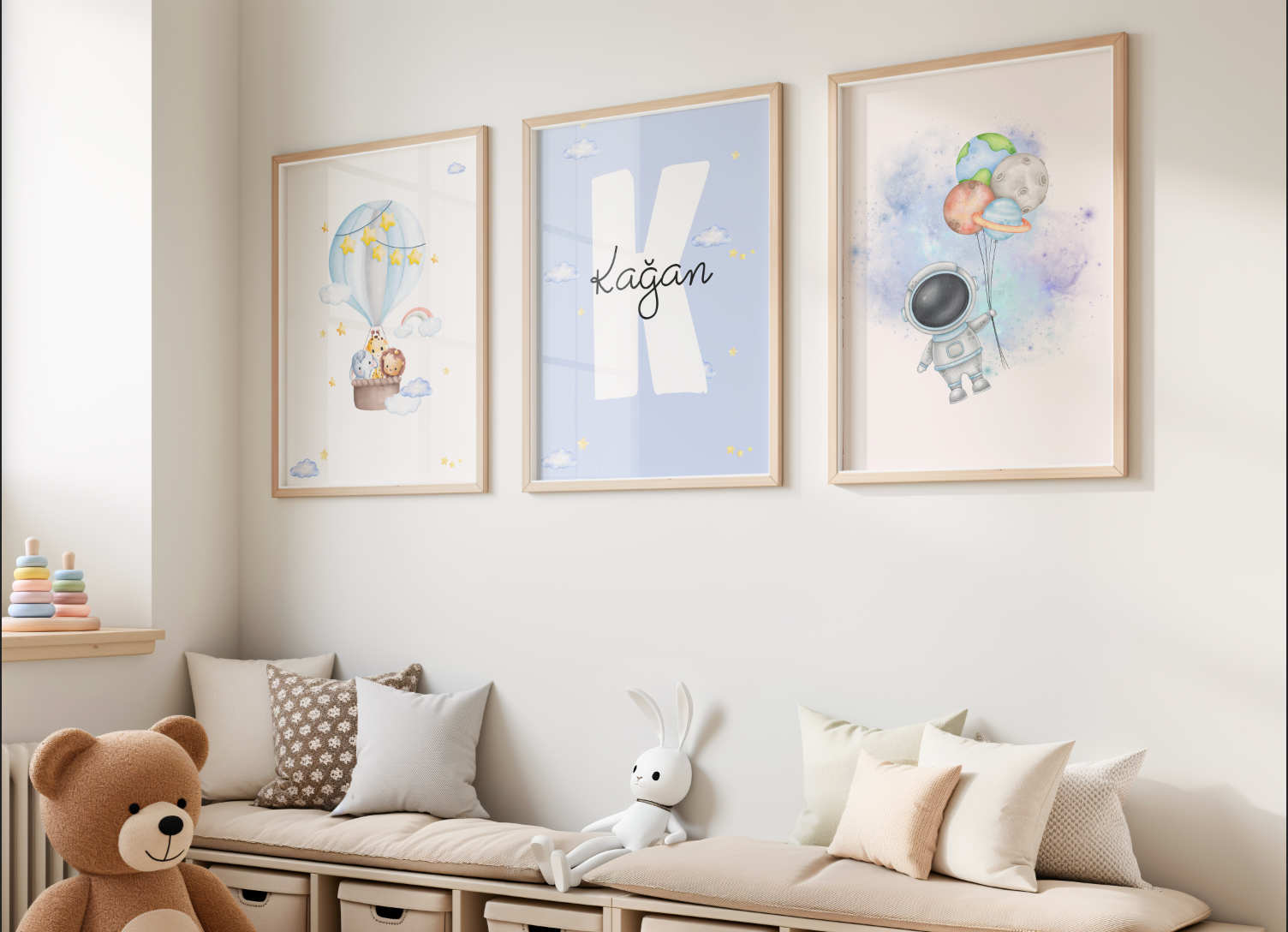 İsme Özel Erkek Çocuk Odası Tablo Seti - İsme Özel Erkek Bebek Tablo Seti 02