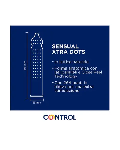 תמונה ממוזערת: Control Xtra Dots • קונטרול סנשואל עם אקסטרה נקודות - 53 מ"מ - 12 קונדומים