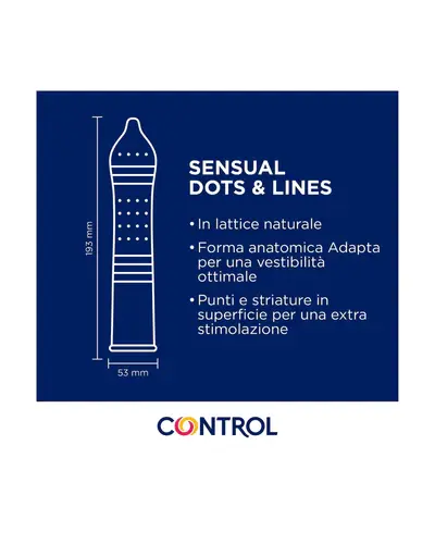 תמונה ממוזערת: Control Dots Lines • קונטרול סנשואל עם קווים ונקודות - 53 מ"מ - 12 קונדומים