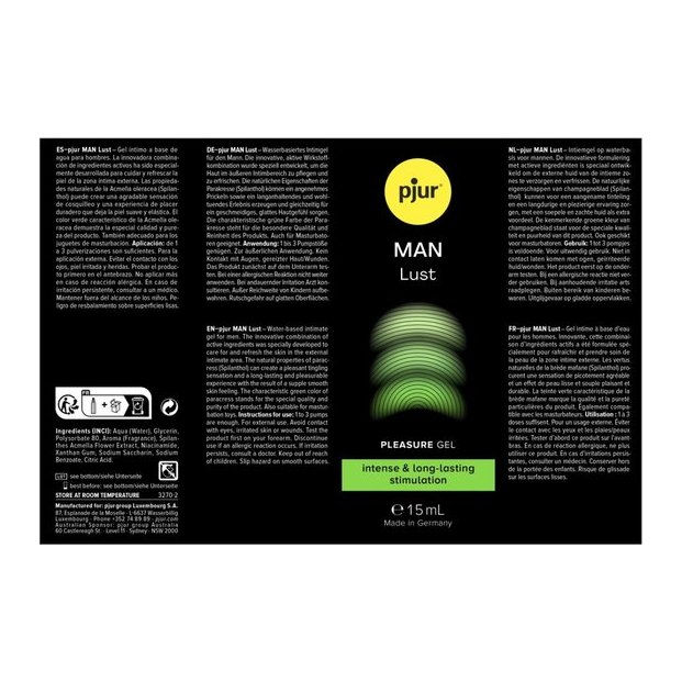 תמונה ממוזערת: pjur Man Lust • פיור מן לאסט: ג'ל לאפקט הנאה מוגברת, על בסיס מים, 15 מ"ל