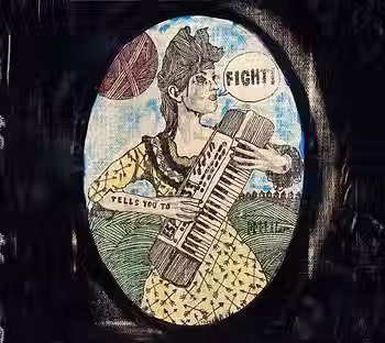 The cover art of Renee-Louise Carafice Tells You to Fight, painted by the artist Frohawk Two Feathers.