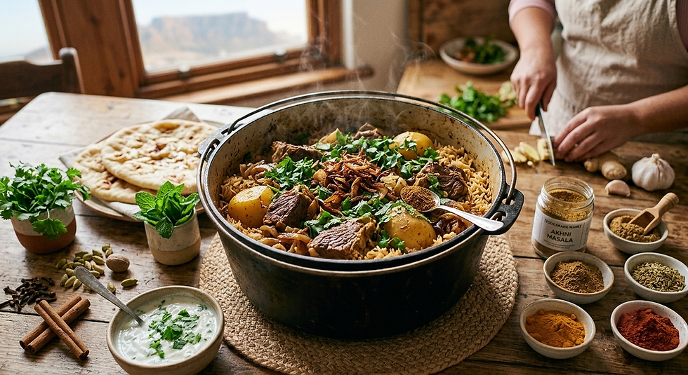 Steaming lamb biryani served with online homemade dip recipes.