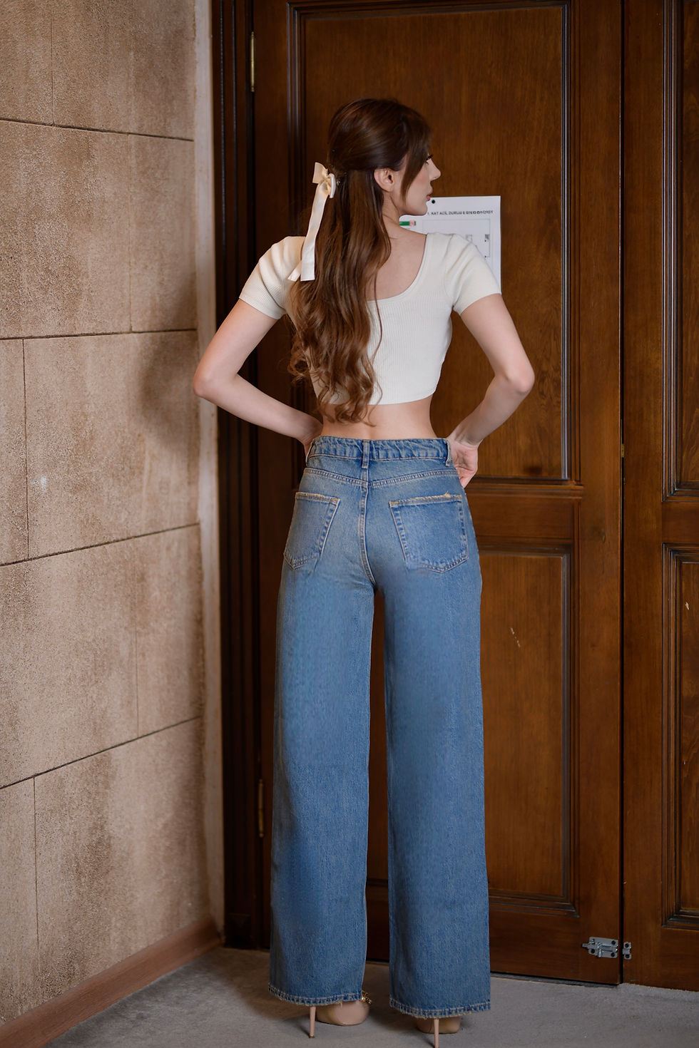 Küçük resim: İDL Fashion Yüksek Bel Wide Leg Koyu Mavi Jean Pantolon
