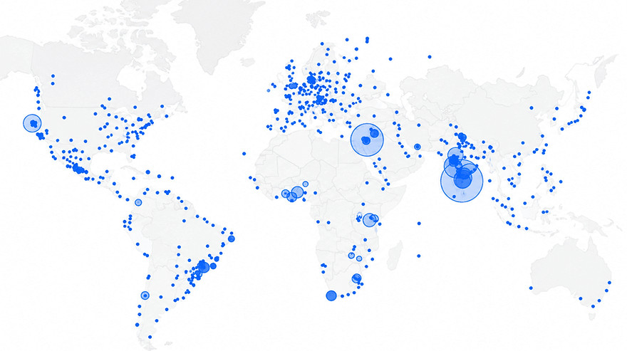 clusters of users across the world representing the surgeon global community