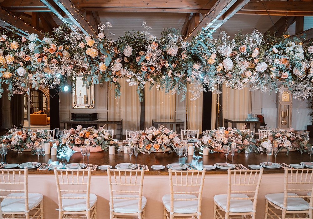 Floral wedding decor pink and prange