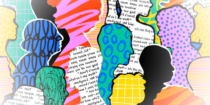 Colorful collage of diverse head silhouettes at Unedited Labs.