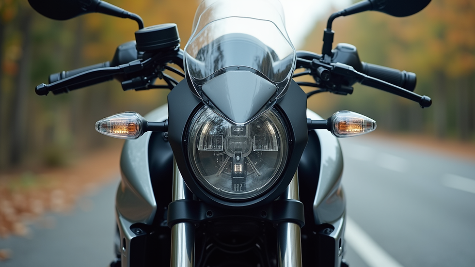 Eye-level view of a motorcycle front with clear paint protection film applied