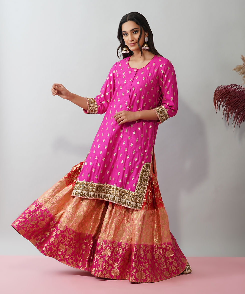 Thumbnail: Magenta Sharara Set - rich magenta sharara with traditional embellishment detailing (view 4)