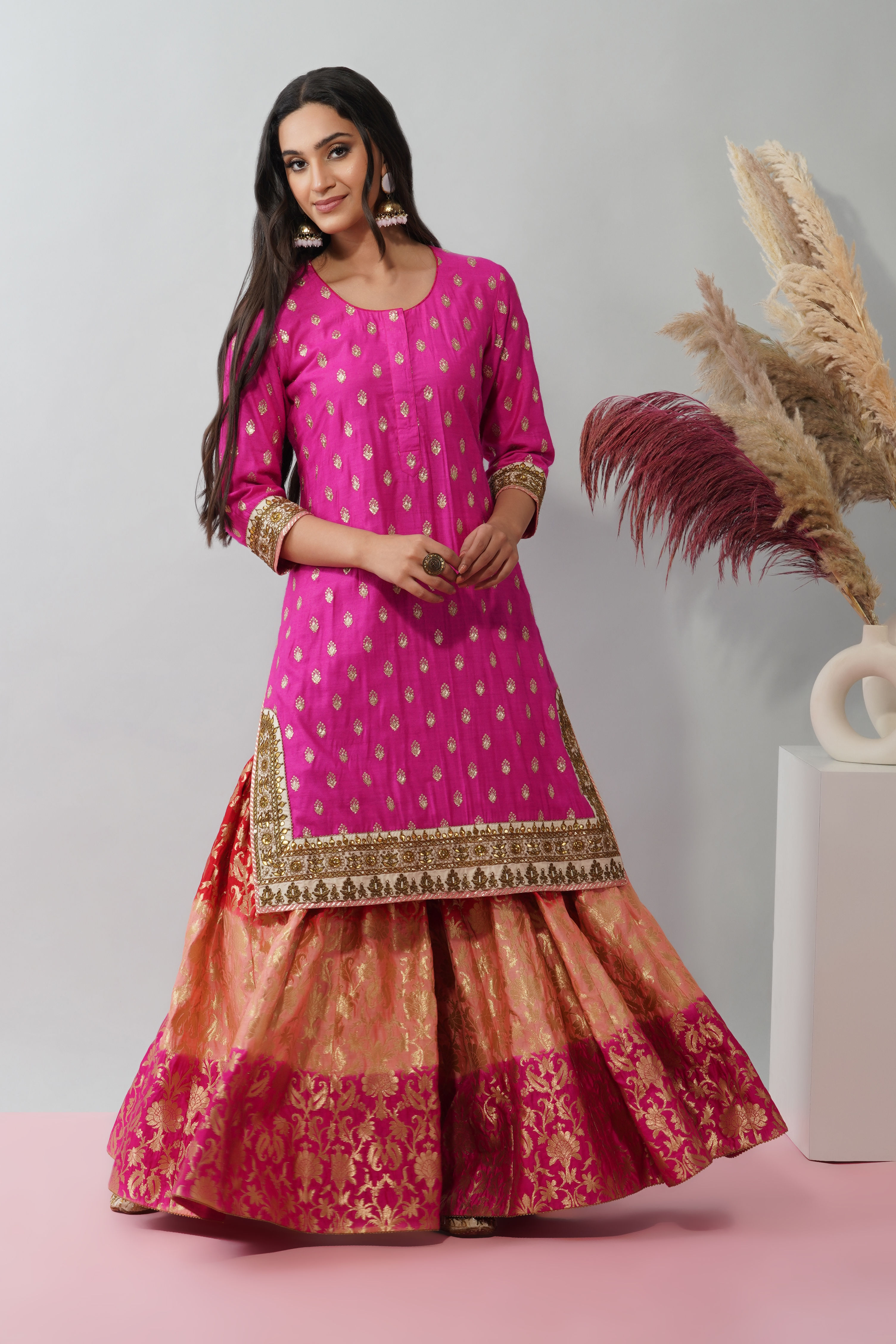 Magenta Sharara Set - rich magenta sharara with traditional embellishment detailing