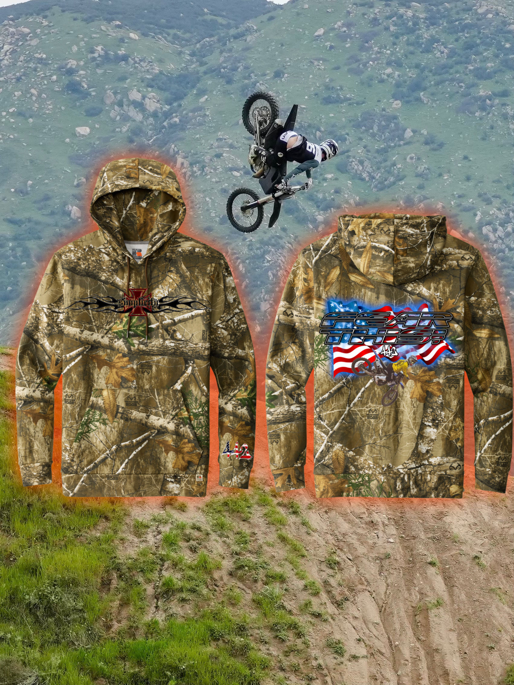 Real Tree FMX “Fear this” / iron cross hoodie 