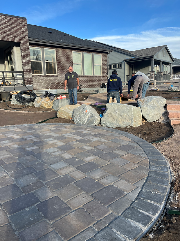 Paver patio with people