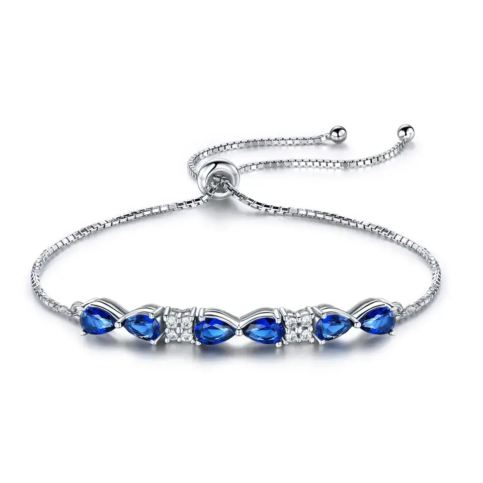Thumbnail: 925 Sterling Silver Bowtie Sapphire Gemstone 9" Chain Bracelet