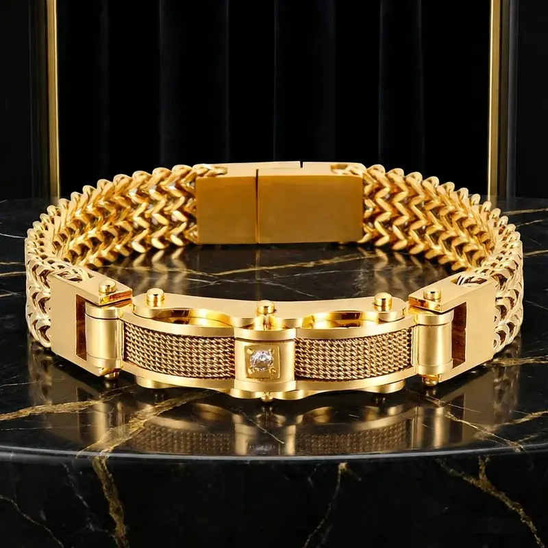 Luxury Gold Color Stainless Steel Link Chain Mesh Bracelets for Men