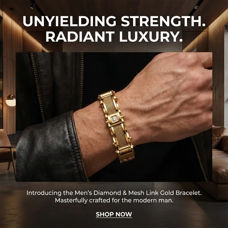 Thumbnail: Luxury Gold Color Stainless Steel Link Chain Mesh Bracelets for Men
