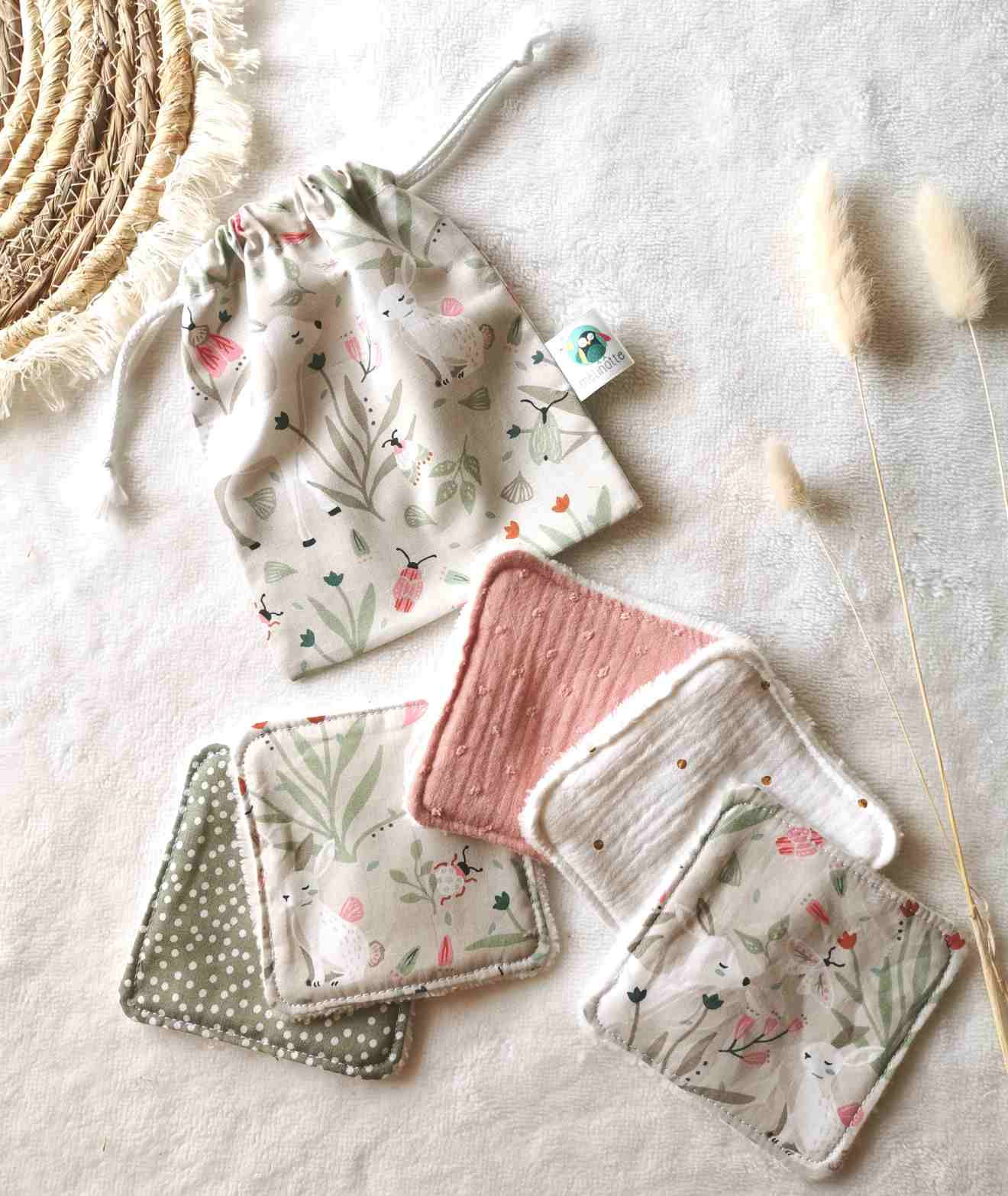 Lot de lingettes lavables et pochon