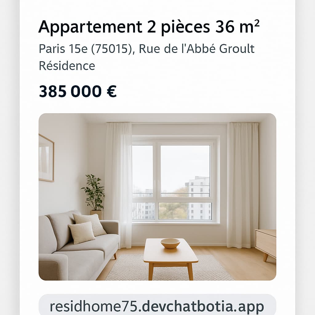 Annonce immobilière Residhome75 avec Agent IA intégré