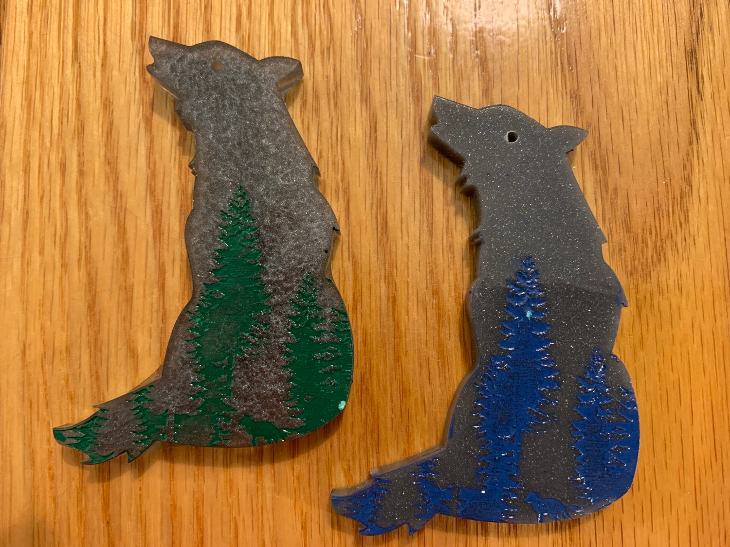 Wolf with trees key chain