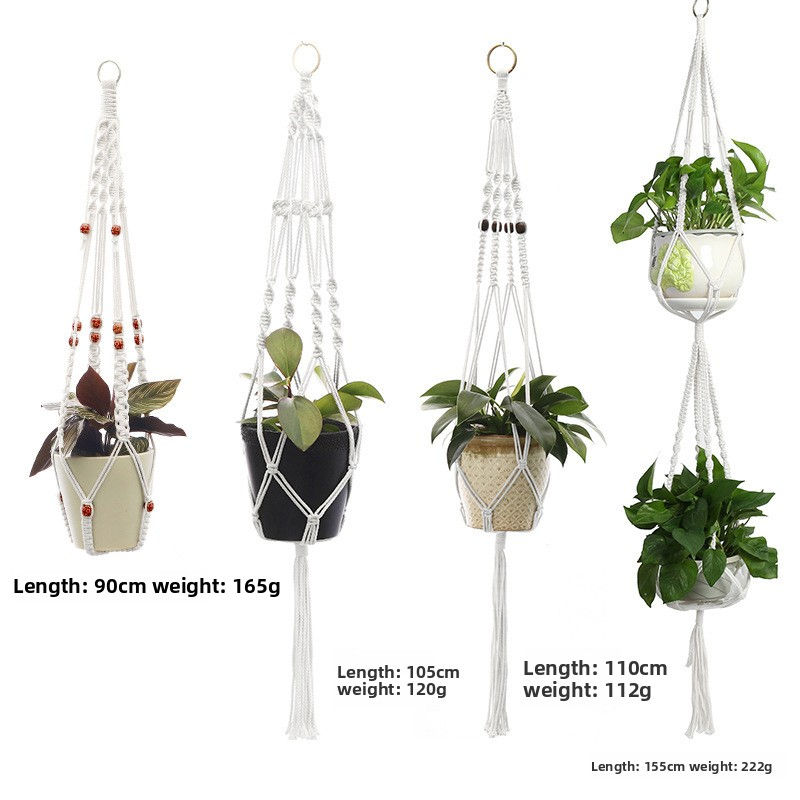 Thumbnail: ThriveFuler Handwoven Cotton Hanging Plant Basket - Macrame Indoor/Outdoor