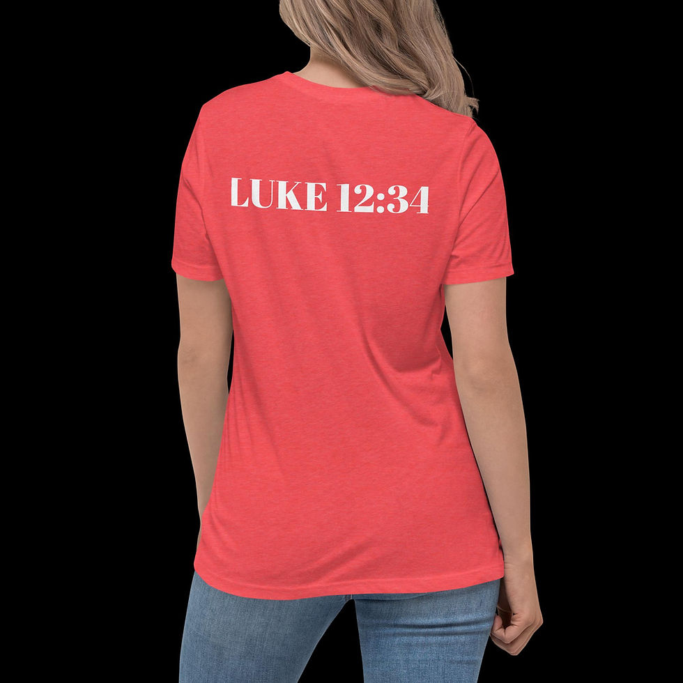 Thumbnail: Luke 12:34 Women's Relaxed T-Shirt (Dark Colors) Faith Inspired Clothing